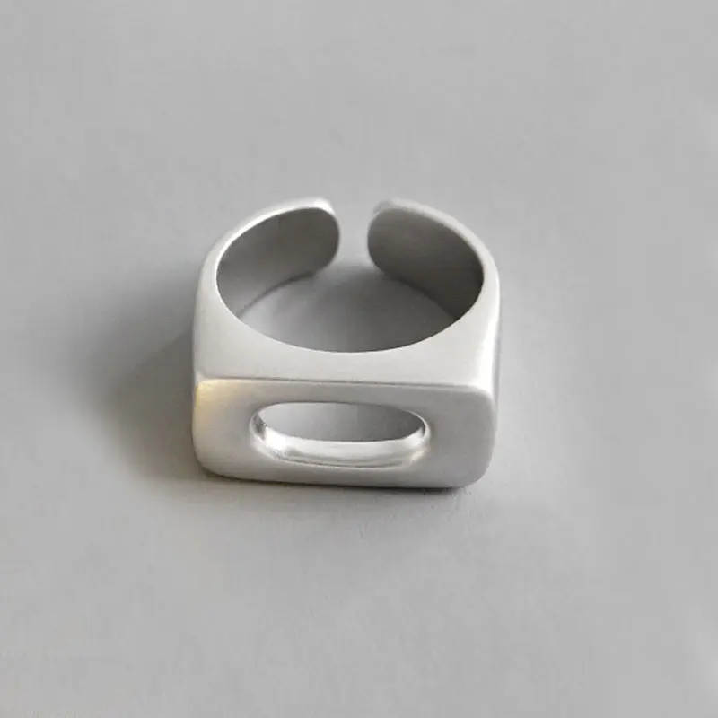 Silver OLOEY,, подлинные, 925 пробы, серебряные, регулируемые кольца для женщин, Корея, геометрические, прямоугольные, овальные, полые, открытые кольца, подарки YMR988 - Цвет камня: Silver
