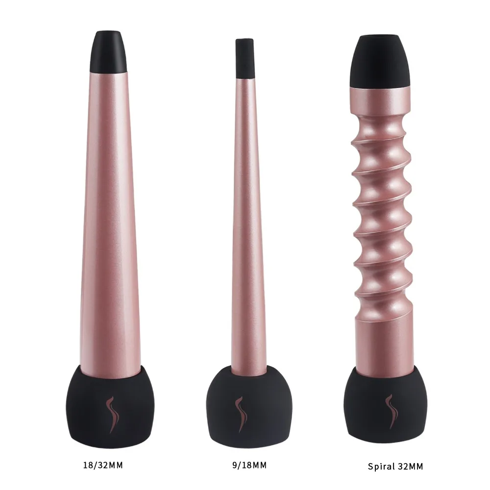 Madami Interchangeable Hair curler 3 in 1 Rose gold Tourmaline Ceramic curling wand and LCD display curling iron PTC fast heater (3)