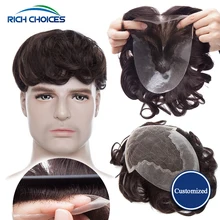 

Rich Choices Customized Men Toupee French Lace With Pu Base Wig For Men Breathable Toupee 95% Density 30mm Wavy Hair Extensions