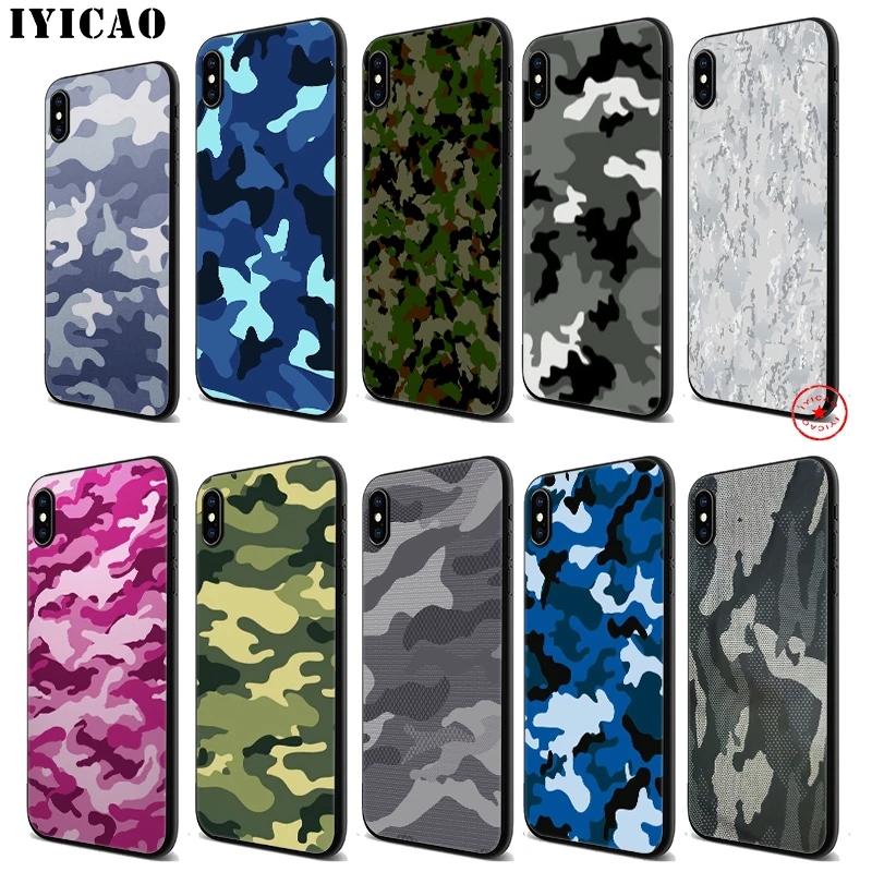 IYICAO армейский Камуфляжный узор мягкий черный силиконовый чехол для iPhone 11 Pro Xr Xs Max