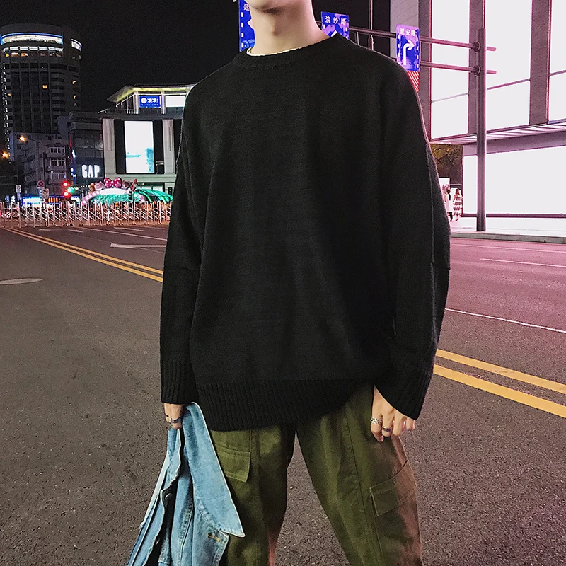 Hong Kong стиль зимний Ins Super Fire круглый вырез Простой Обычный мужской и женский плюс размер свитера для влюбленных Tide Черный - Цвет: Black