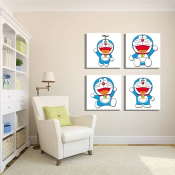 

Hot Selling Home Decor Print oil painting on canvas Wall Art Nail Art Decorations Wall Canvas,.4pcs set Anime Doraemon
