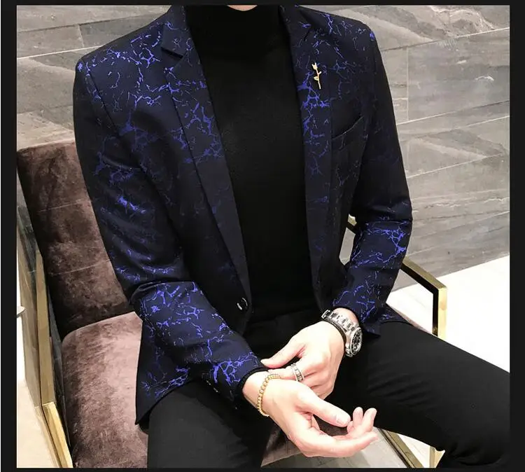Блейзер с принтом Мужской приталенный Блейзер тонкий Terno Masculino деловой повседневный мужской Стильный Блейзер сезон весна осень блейзеры мужские пальто