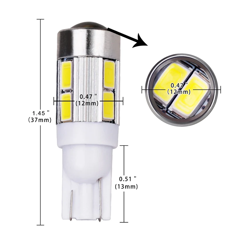 T10 W5W 168 194 10Smd Led Bulbs 5630 Auto Led Lamp 12V T10 Parking Reading Tail Cold White Car Light With Projector Lens