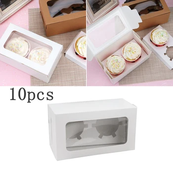 

10pc 2 Cavities Paper Cup Cake Box With Window Cupcake Box Packaging Box Dessert Container Bakery Cup Cake Carrier Wedding Party