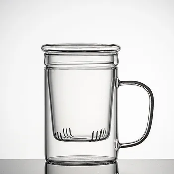 

Glass Bottle Heat-resistant Flower Tea Cup Creative Gift with Filter Water Cup Straight Body Mark Bubble Tea Cup Office Cup