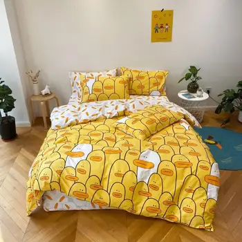 

Little Yellow Duck Bedding Set Cartoon Comforter Bedding Sets Long-staple cotton Pillowcases Queen Size Bed Bed Linen 4pcs