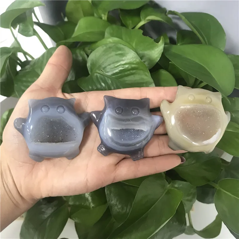 

Wholesale Price Funny Spirit Crystal Agate Elves Geode Drusy Druse Figurine Palms Stone Healing For Home Decor Gift Collection