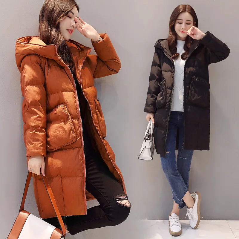 Long Sleeve Thick Mid-length Slim Fit Winter Convention Zipper Hooded Street Solid Color Cotton-padded Clothes/Cotton Coat