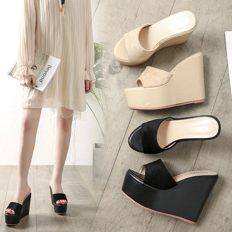 

2018 New Style Sweet Fashion Casual Simple High-Heel Slanted Heel Thick Bottomed WOMEN'S Slippers Platform WOMEN'S Sandals 118-3