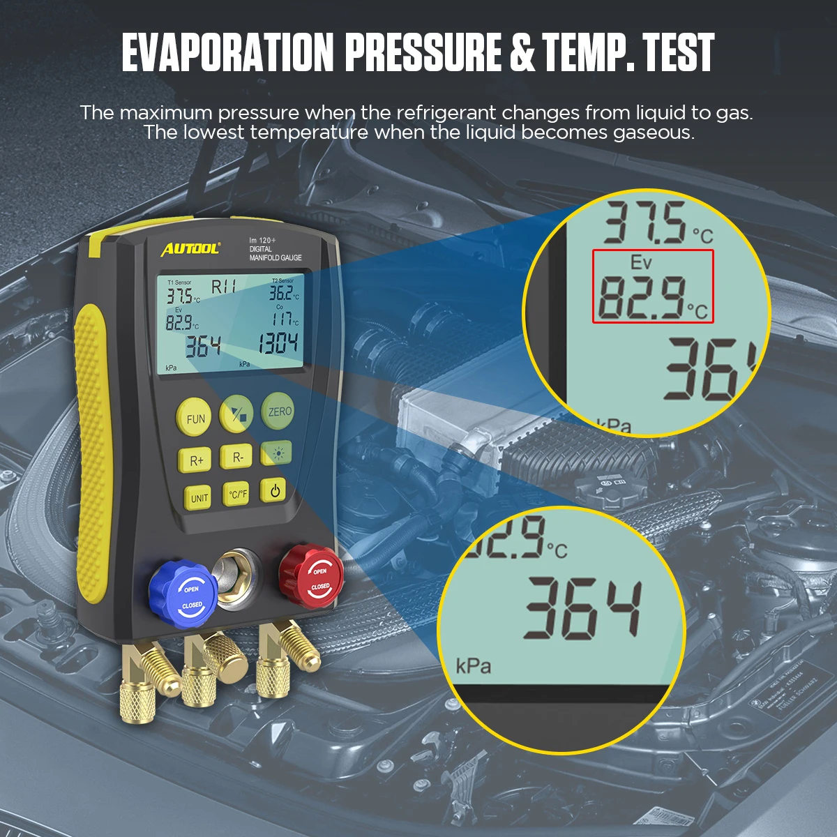 AUTOOL Digital Manifold Pressure Gauge Refrigerant Pressure Vacuum Leak Tester 