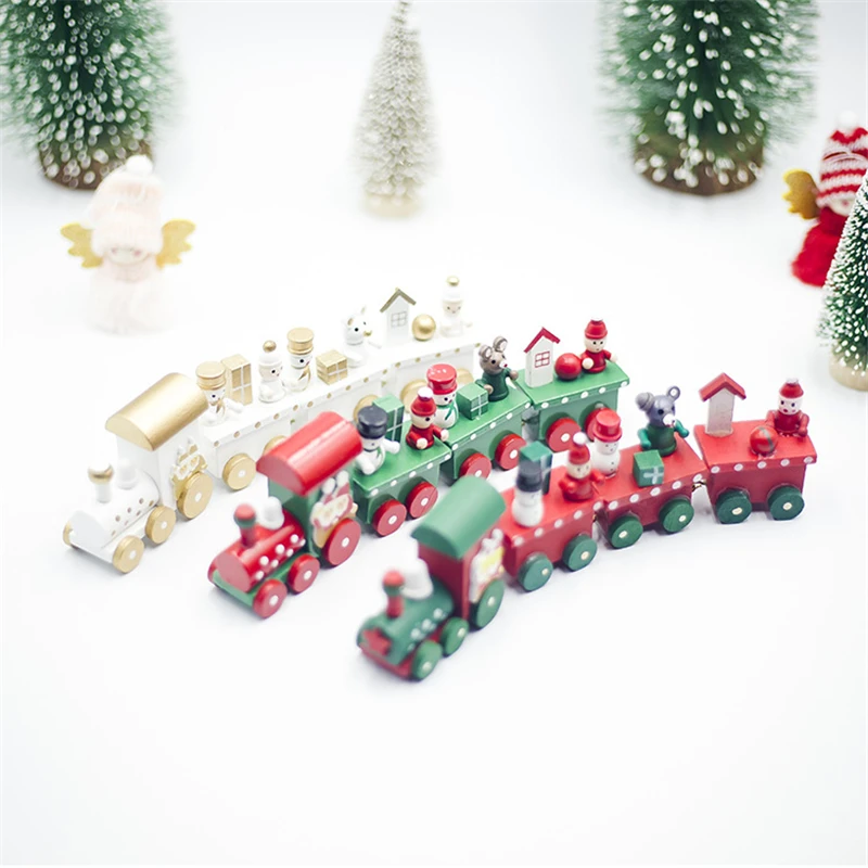 

New Christmas Train Painted Wood Christmas Decoration for Home with Santa Elk Xmas Kid Toys Gift Ornament Navidad New Year Gifts