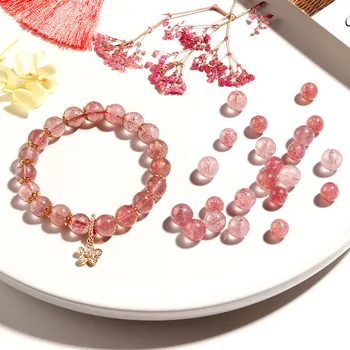 

Strawberry crystal DIY handmade earrings loose beads round beads beaded bracelet necklace earrings jewelry material accessories