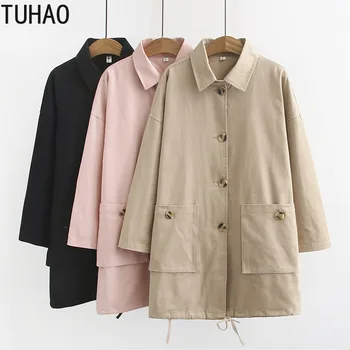 

TUHAO AUTUMN Winter Women Long Trench Coats Office Lady Windbreak Plus Size 4XL 3XL OL Casual Pocket Long Sleeve Coat LZ21