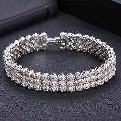 Аккинг роскошный браслет-цепочка три слоя кубического циркония CZ винтажные богемные браслеты-манжеты для женщин ювелирные изделия