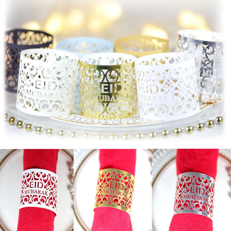 Napkin-Holder Table-Decoration Ramadan Eid Mubarak Hollow-Out 10pcs/Lot