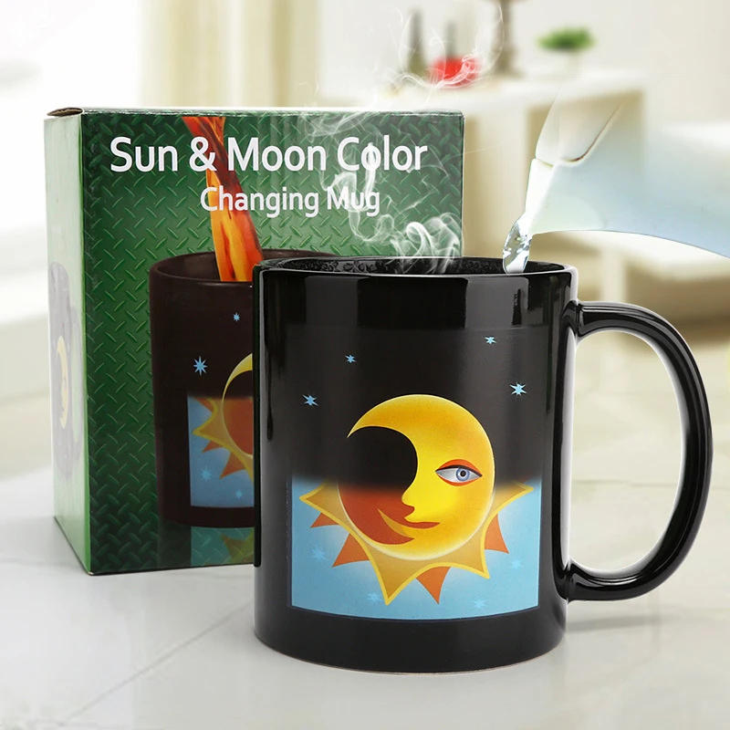 Кружка для кофе с эффектом обесцвечивания Солнца и Луны с высокой температурой, рождественский подарок