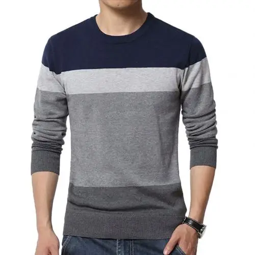 Шикарные мужские свитера, цветной пуловер с круглым вырезом и длинным рукавом, свитера, Мужская блузка, вязаный свитер, пуловер для мужчин - Цвет: Dark Blue