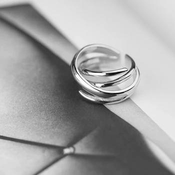 

925 Sterling Silver Korean Fashion Multi-Layer Line Irregular Ring Opening Aadjustable For Women Lady Daughter Jewelry Ring Gift