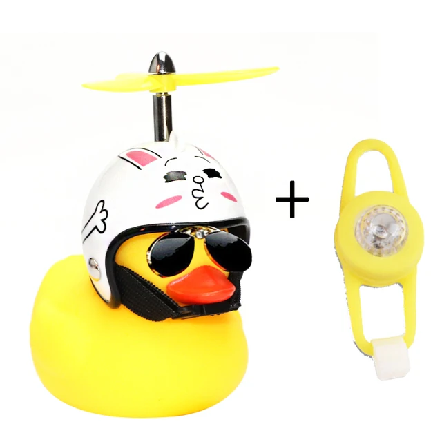 Small Yellow Bike Duck Bicycle bell Luminous Airscrew Helmet Duck Ducky Bicycle Wind Motor Riding Cycling Lights Horn Rabbit Light