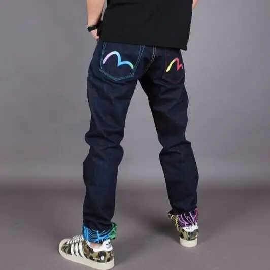 Evisu Новое поступление повседневные мужские дышащие джинсы высокого качества теплые мужские Брендовые прямые мужские брюки с вышивкой