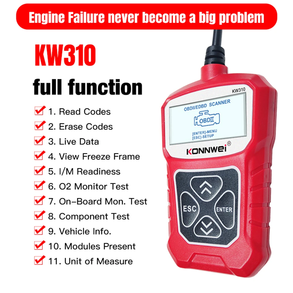 automotive battery charger Universal KW310 OBD2 Scanner for OBD 2 Car Scanner Diagnostic Tool Automotive Scanner Car Tools support Russian PK Elm327 cheap car inspection equipment