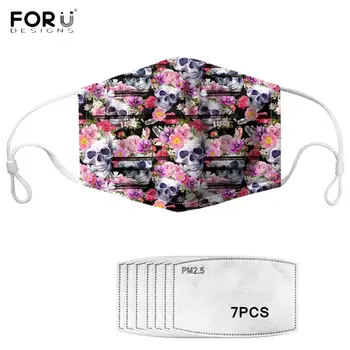 

FORUDESIGNS Skull with Flower Design Women's Activated Carbon Anti PM2.5 Face Masks With 7Pcs Filter Outdoor Washable Masques