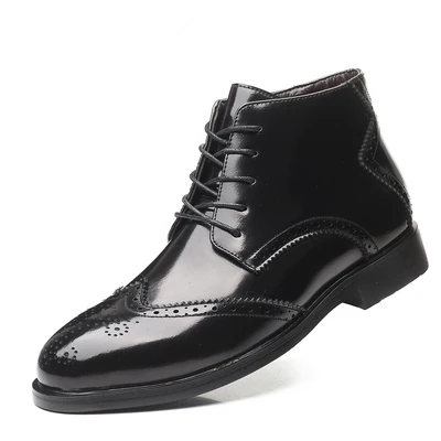 Size38-48 кожаные ботинки с резным узором ковбойские ботинки высококачественные повседневные ботинки оксфорды на шнуровке Мужские ботинки в байкерском стиле - Цвет: Черный