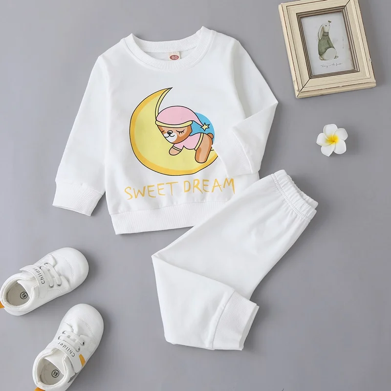 

New Cotton Baby Girl Clothes Winter 2 Piece Set Bear Moon Long Sleeve Sweater Tops+trousers Soft Casual Baby Pajamas Home 0-18M