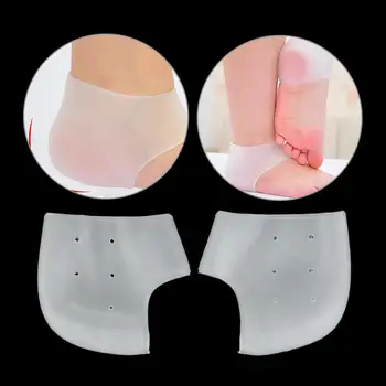 

A Pair Heel Protectors To Relieve Heel Pain White Silicone Pad With Holes Soft And Breathable Shockproof Foot Protection Insole