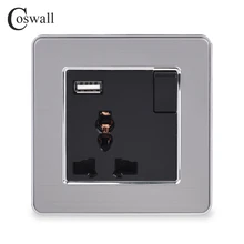 Coswall 3 отверстия универсальные розеточные разъемы с неоновым+ USB порт зарядки для мобильного выхода 5V 2.1A панель из нержавеющей стали