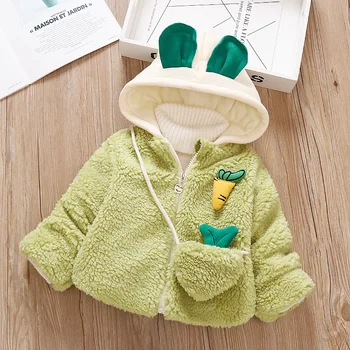 

Winter Infant Girls Cartoon Hooded Radish Thick Fleece Jackets Children Kids Warm Snow Wear Outerwear Baby Coats casaco + Bag