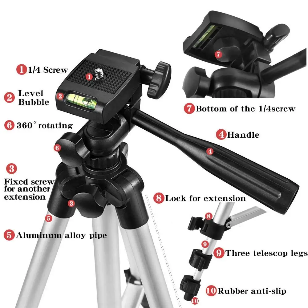 Lightweight Camera Tripod For Mobile Tripod Camera Portable SLR Bluetooth-compatible Desktop Cam Stand Monopod Smartphone