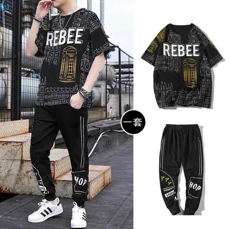 Suit men's sports summer 2021 new short sleeve T-shirt large size youth Korean fashion men's set