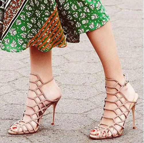 Linamong Black Red Nude Suede Hollow Out Cage Sandals Woman Laser Stiletto  Heel Sexy Party High Heel Dress Sandals Shoes|High Heels| - AliExpress