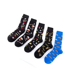 New Novelty Design Cartoon Pattern Middle Tube Socks Men Pure Color Breathable Sport Socks