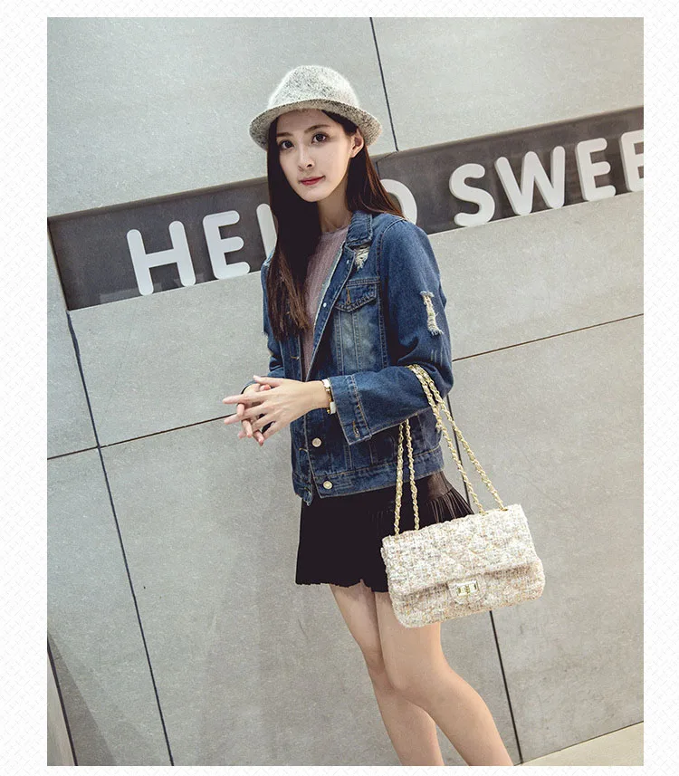 Womens Wool Plaid Handbag Double Flap Lattice Handbag Purse 2019 Classic Luxury Tweed Crossbody bag Chain Shoulder Bag for Women (12)