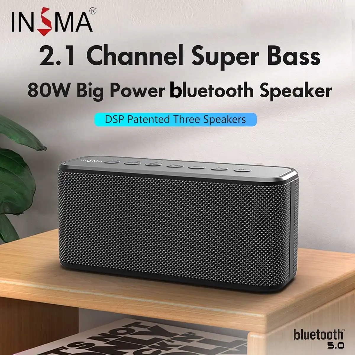 Портативная Bluetooth-Колонка INSMA 80 Вт с усилителями мощности 2*20 и басовым динамиком 40