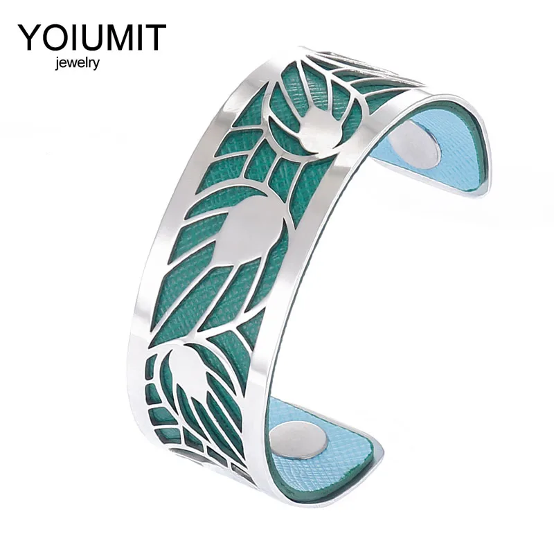 Женский браслет Cremo из нержавеющей стали с полыми ручками и кожаным ремешком |