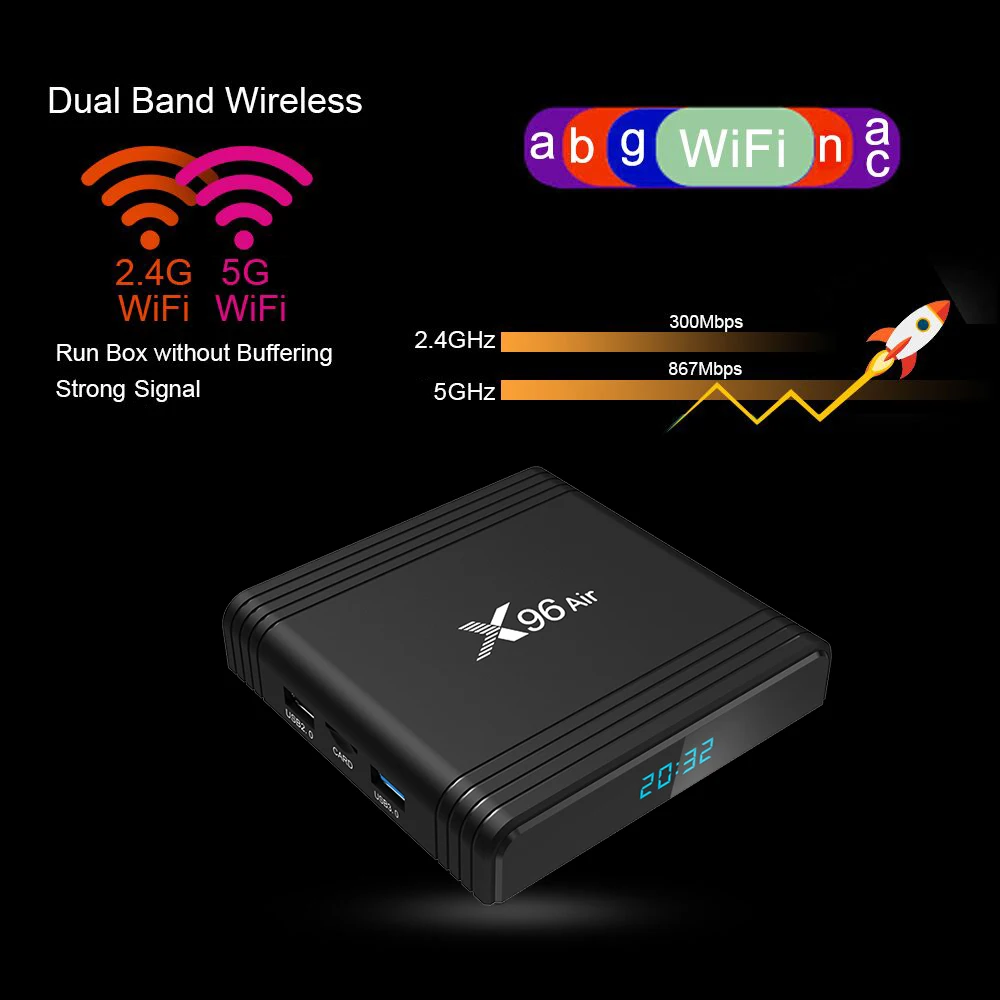  EstgoSZ X96 Air Smart TV Box Android 9.0 Amlogic S905X3 4GB 64GB Supports Dual WiFi Bluetooth HDMI2