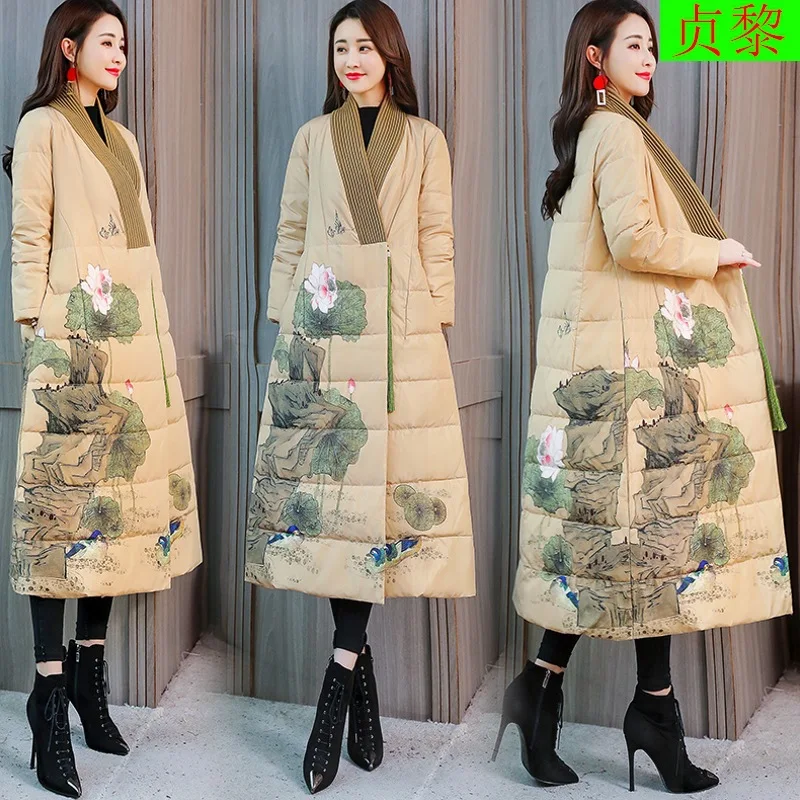

2018 New Style Winter Women's Mid-length Thick Cotton-padded Clothes Retro China Ethnic-Style over-the-Knee down Jacket Cotton-p