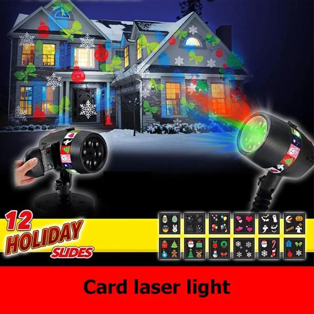 12 слайдов 7 светодиодный лазерный проектор светильник зарядка через usb Рождество 15 лм сценический светильник Хэллоуин Праздник на открытом воздухе украшение лампы