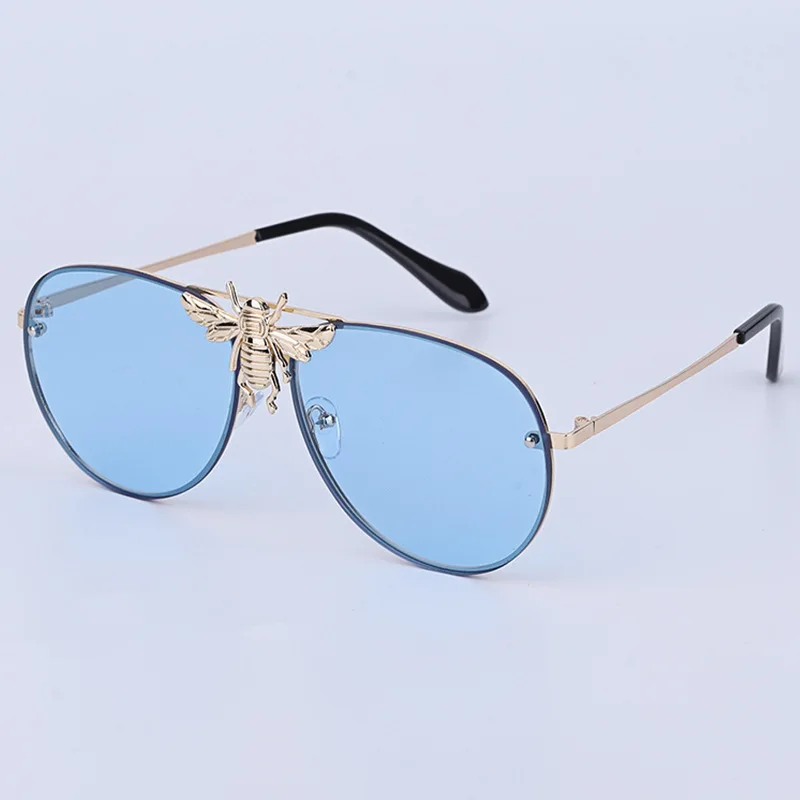 GIFANSEE для мужчин пилот пчела солнцезащитные очки для женщин негабаритных Женщин Защита от солнца очки Элитный бренд Винтаж - Цвет линз: Синий