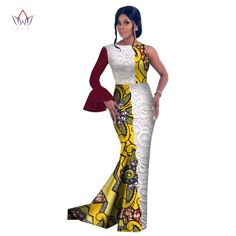 Африканский стиль модные африканские платья для женщин Vestidos кружевные pathwork Dashiki вечерние платья с круглым вырезом WY2630