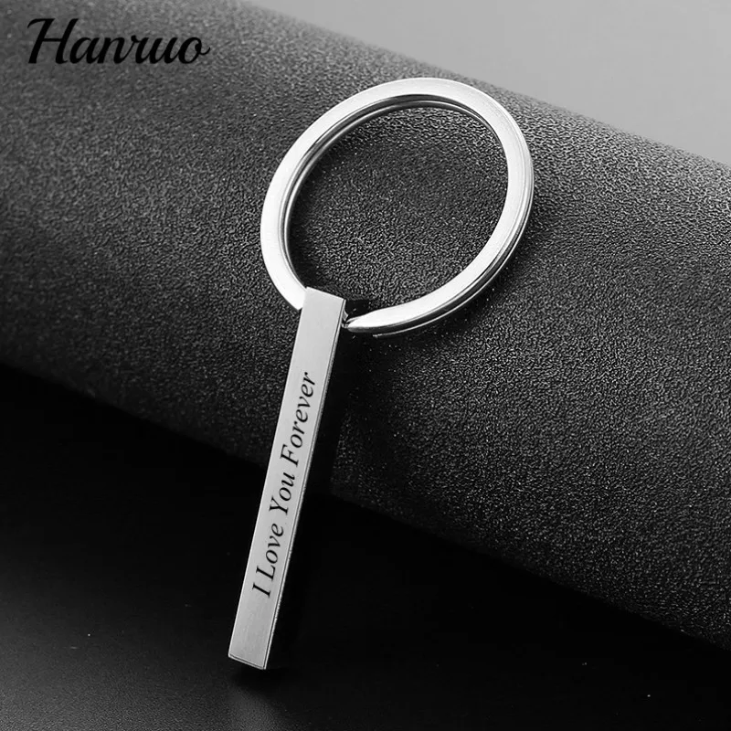 Personalized Customized Bar Keychain Stainless steel Anti-lost Keyring Laser Engraved Name Date Coordinate Custom Jewelry Gift | Украшения