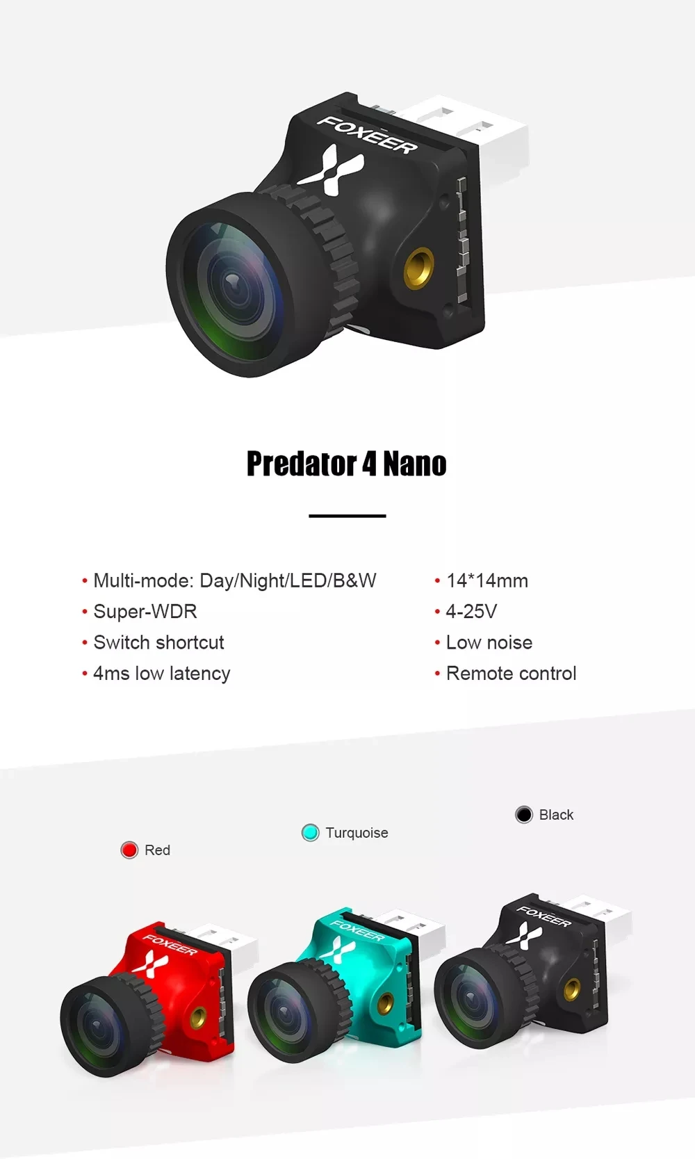 Foxeer Predator 4 Nano Super WDR 4ms низкая латентность 1000TVL FPV гоночная камера OSD 4:3 16:9 NTSC PAL для радиоуправляемого дрона