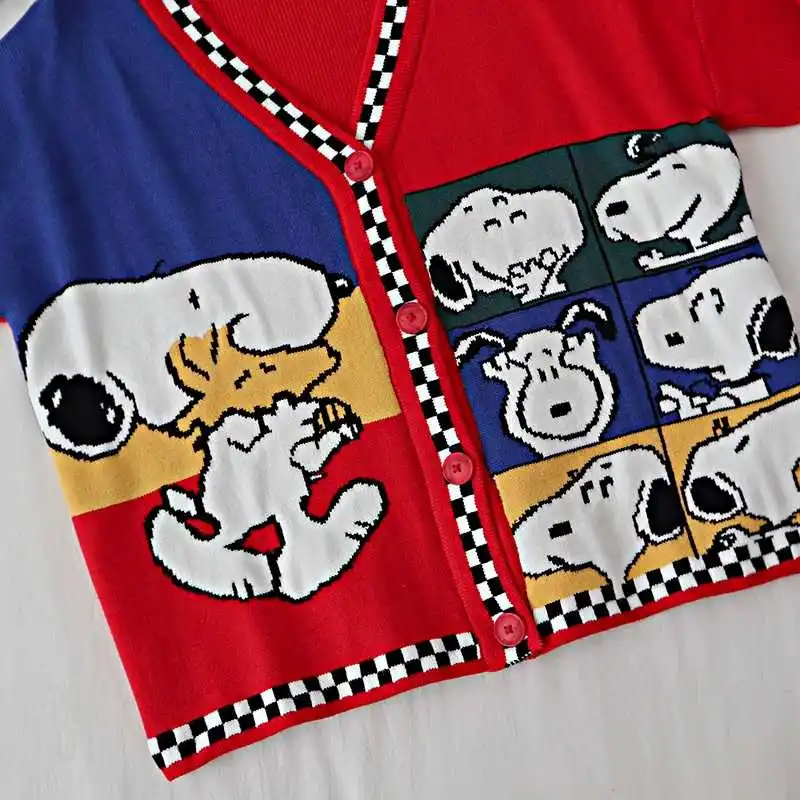 Осень-зима, корейский дизайнерский свитер Snoopy, женский свитер с мультипликационным принтом Kawaii, Женский вязаный кардиган, женский большой размер