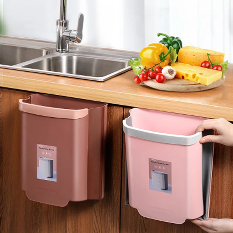 

Folding Hanging Trash Can for Kitchen Cabinet Door Wall Mounted Car Bath Room Waste Bins Multifunction Foldable Cleaning Tools