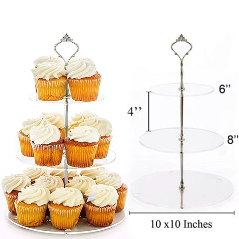 

3 Tier Cake Cupcake Plate Stand Tray Handle Hardware Fitting Holder Silver Crown for wedding party
