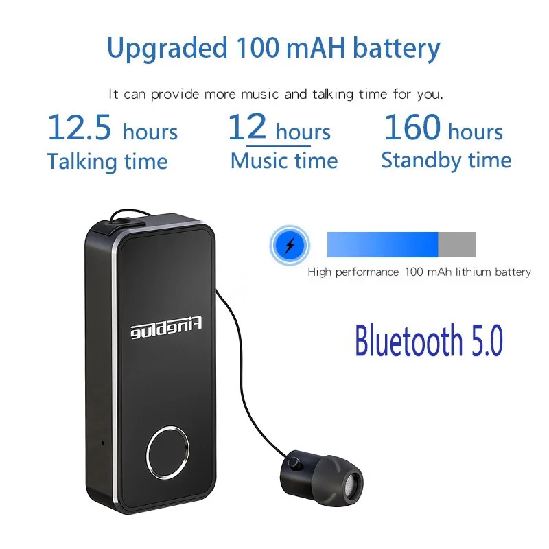 FineBlue F2 Easy to Pair aluminium alloy Built in Mic Stereo Handsfree retractable Bluetooth headset wireless noise canceling |